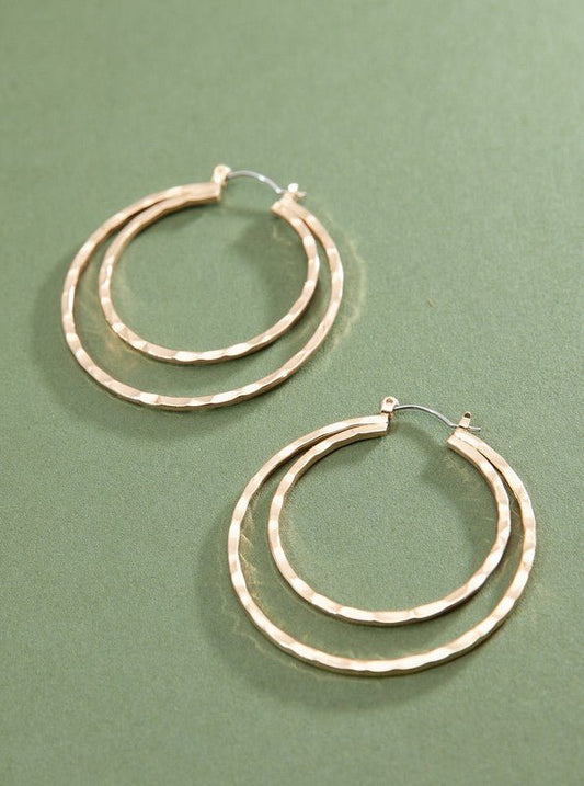 Hammered Double Flat Hoop Earrings - Mercantile213