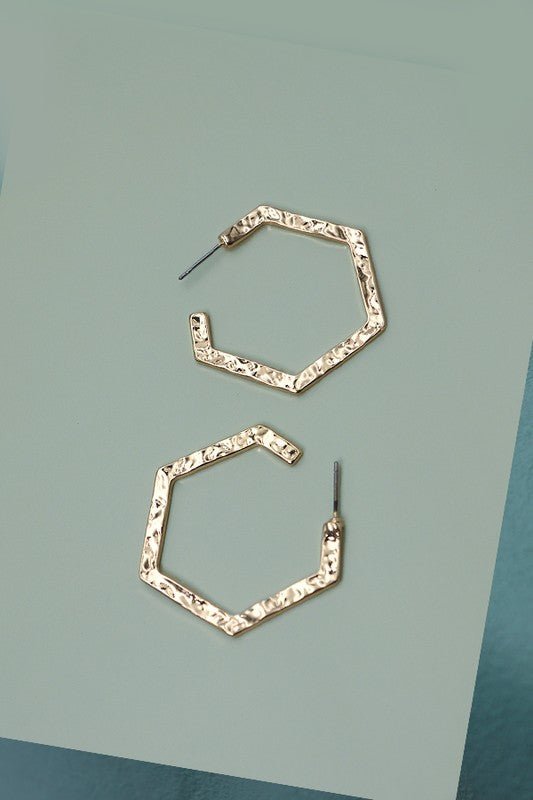 Hammered Hexago Hoop Earrings - Mercantile213