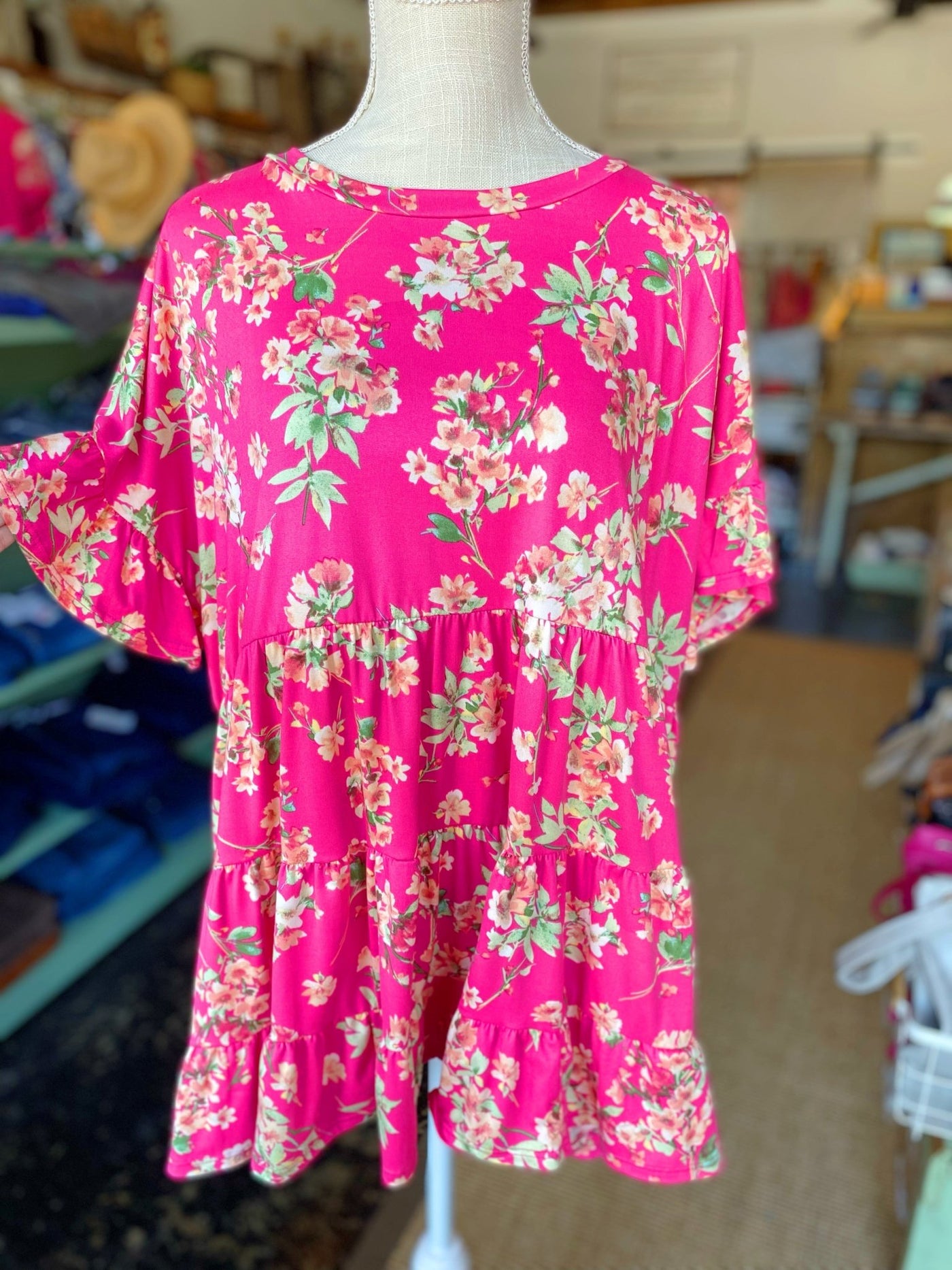 Hot Pink Floral Peplum Top - Mercantile213