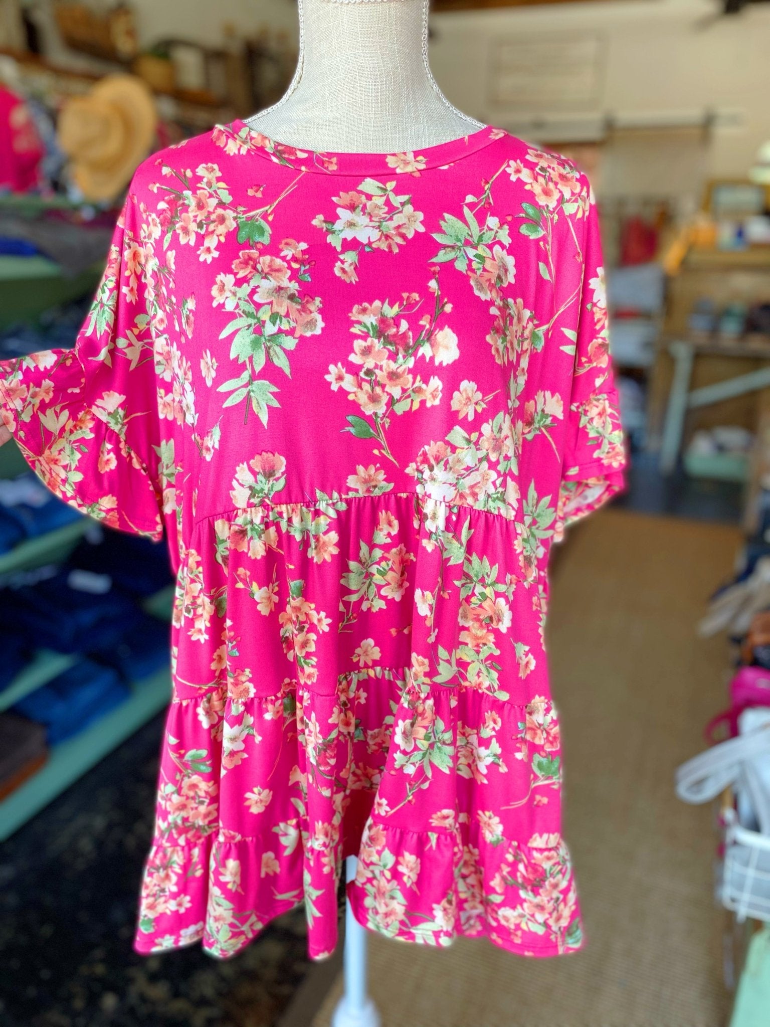 Hot Pink Floral Peplum Top - Mercantile213