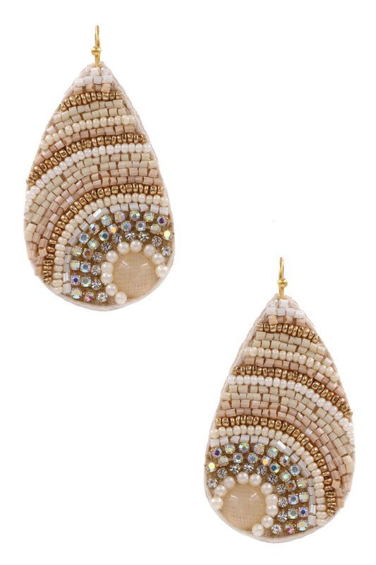 Ivory Seed Bead Teardrop Earrings - Mercantile213