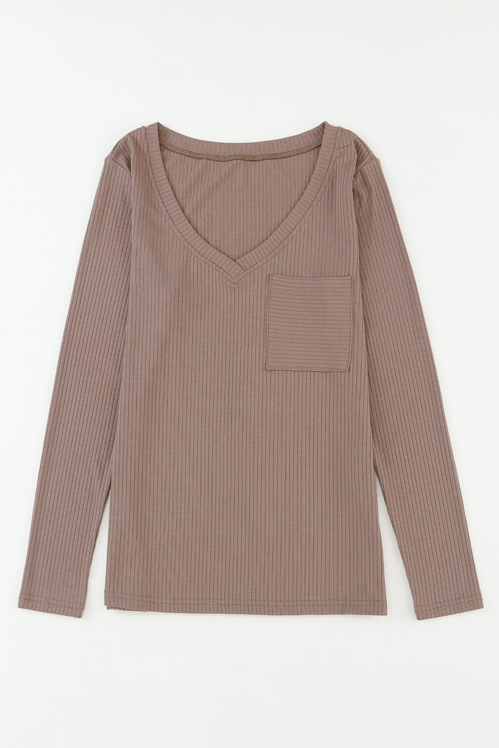 Khaki Ribbed V Neck Top - Mercantile213