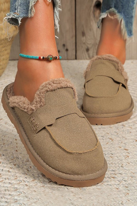 Khaki Sherpa Slip On Booties - Mercantile213