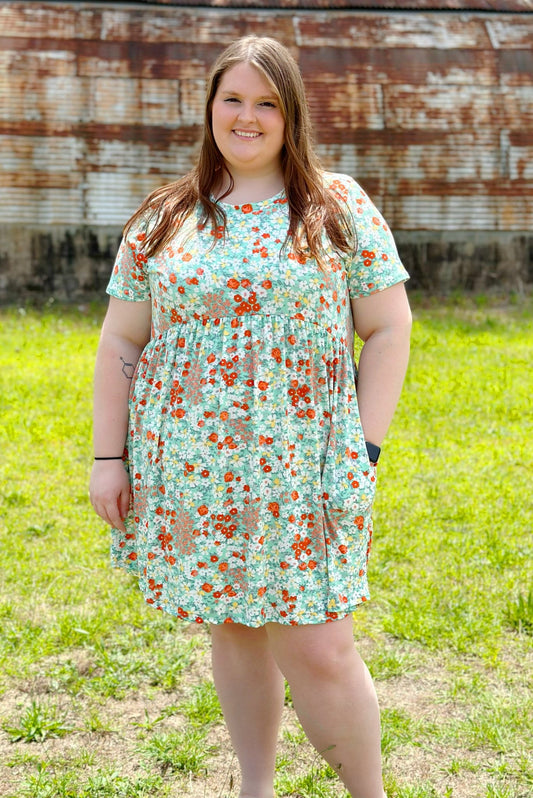 Mint Floral Dress with Pockets - Mercantile213