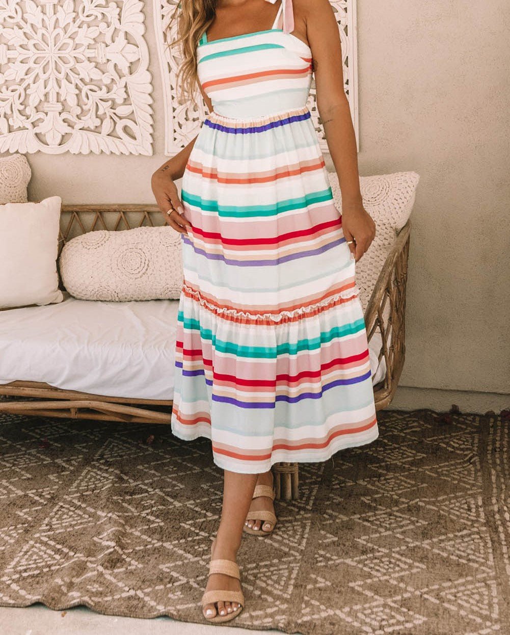 Multi Striped Midi Dress - Mercantile213