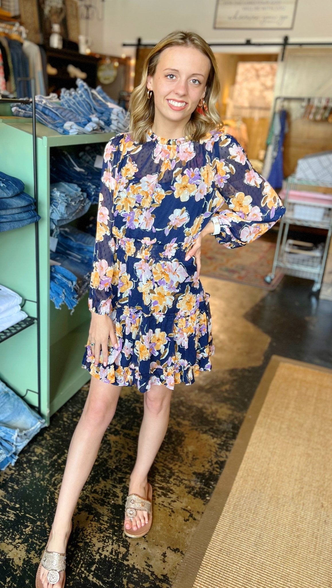 Navy Floral Dress - Mercantile213