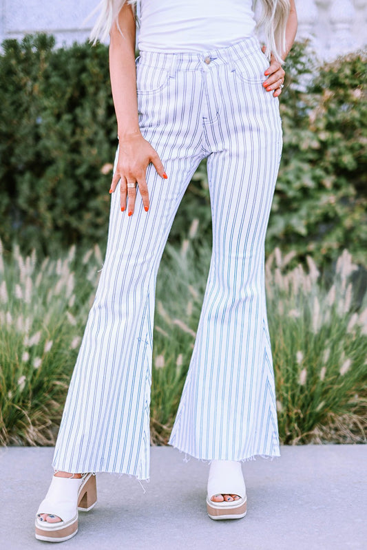 Navy Striped Flare Jeans - Mercantile213