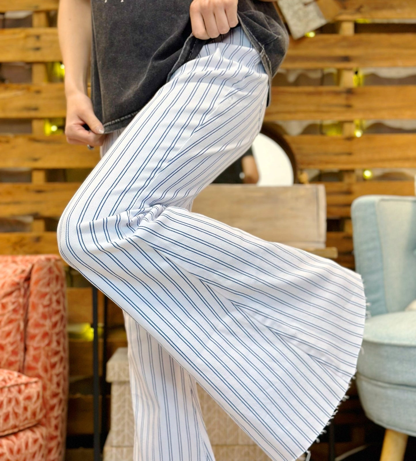 Navy Striped Flare Jeans - Mercantile213