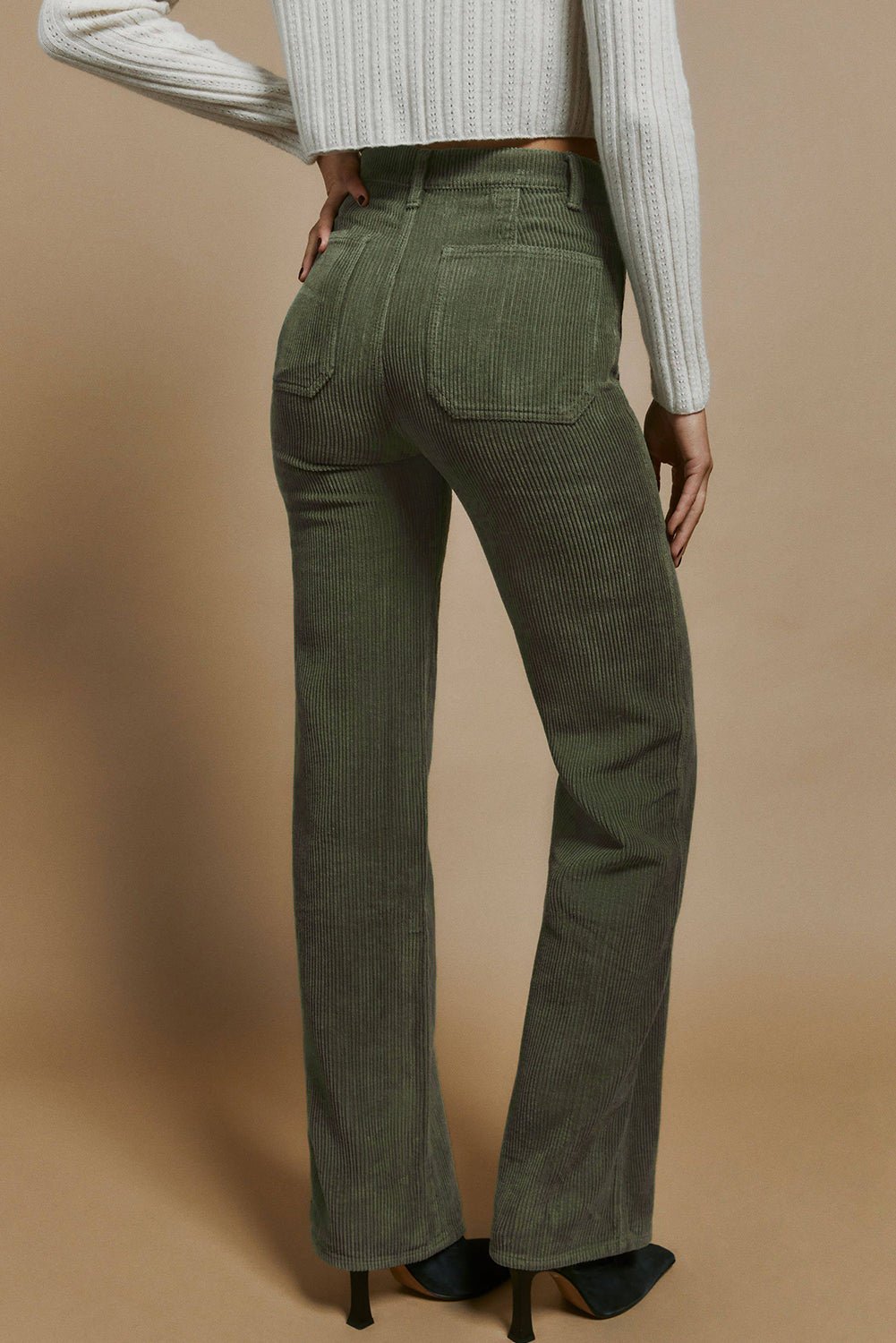 Olive High Waist Corduroy Pants - Mercantile213