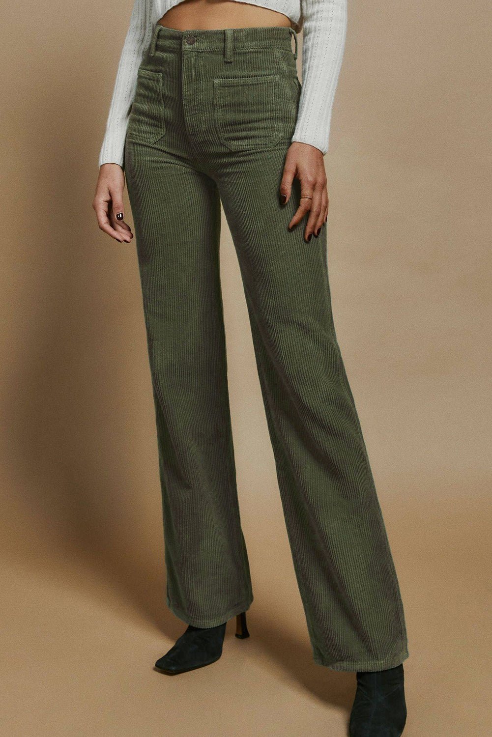 Olive High Waist Corduroy Pants - Mercantile213