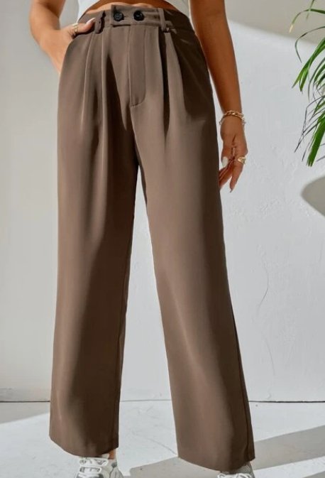 Petite High Waist Pants- Coffee - Mercantile213