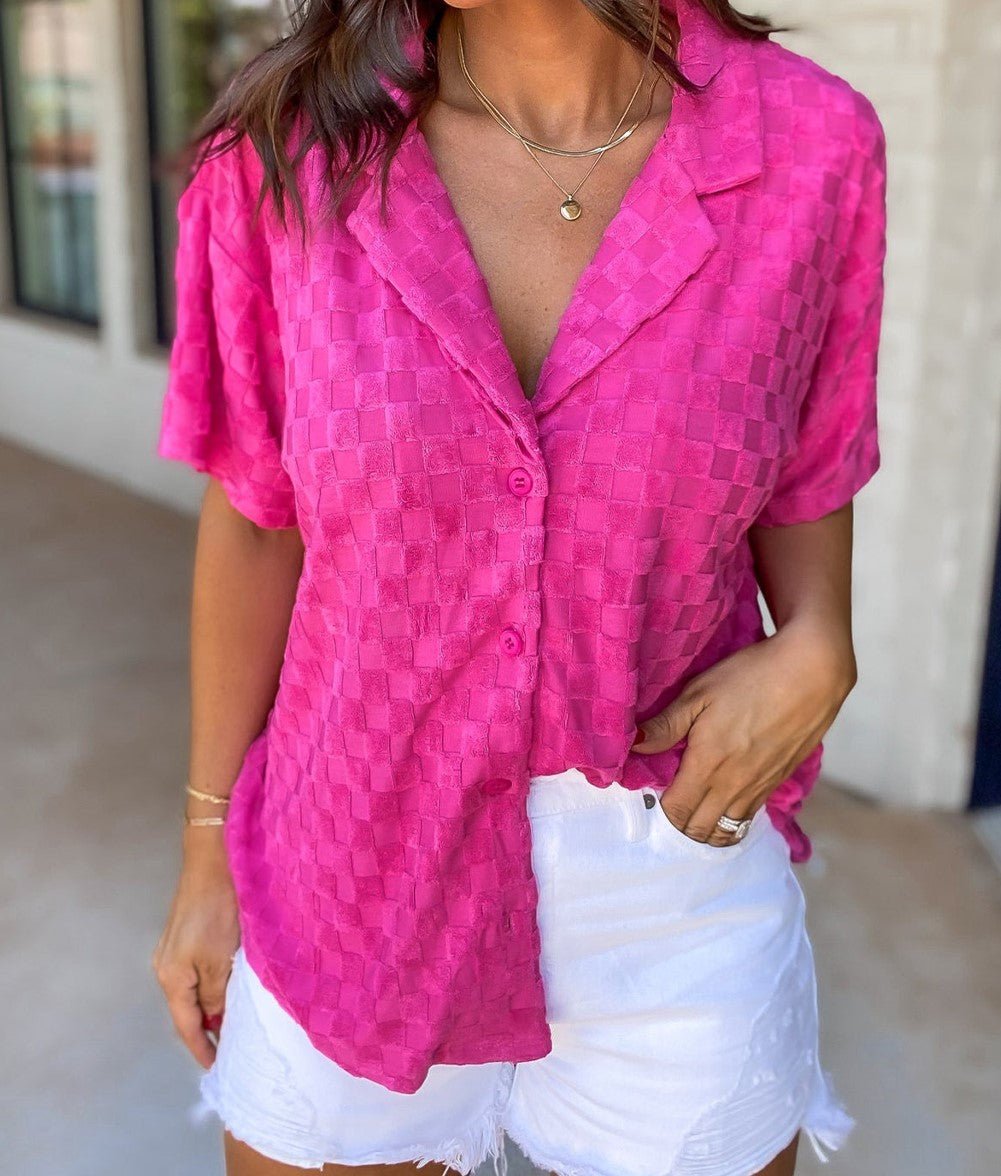 Pink Collard Button Down Top - Mercantile213