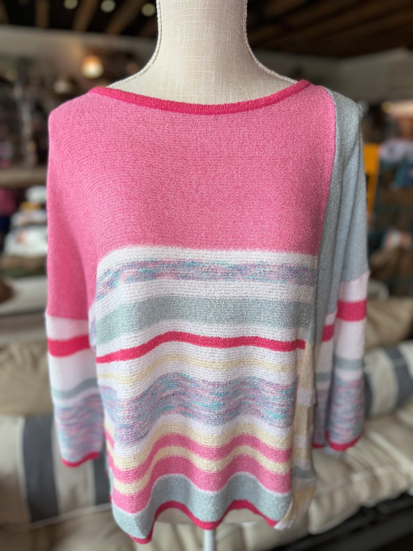 Pink Color Block Stripe Knit Top - Mercantile213