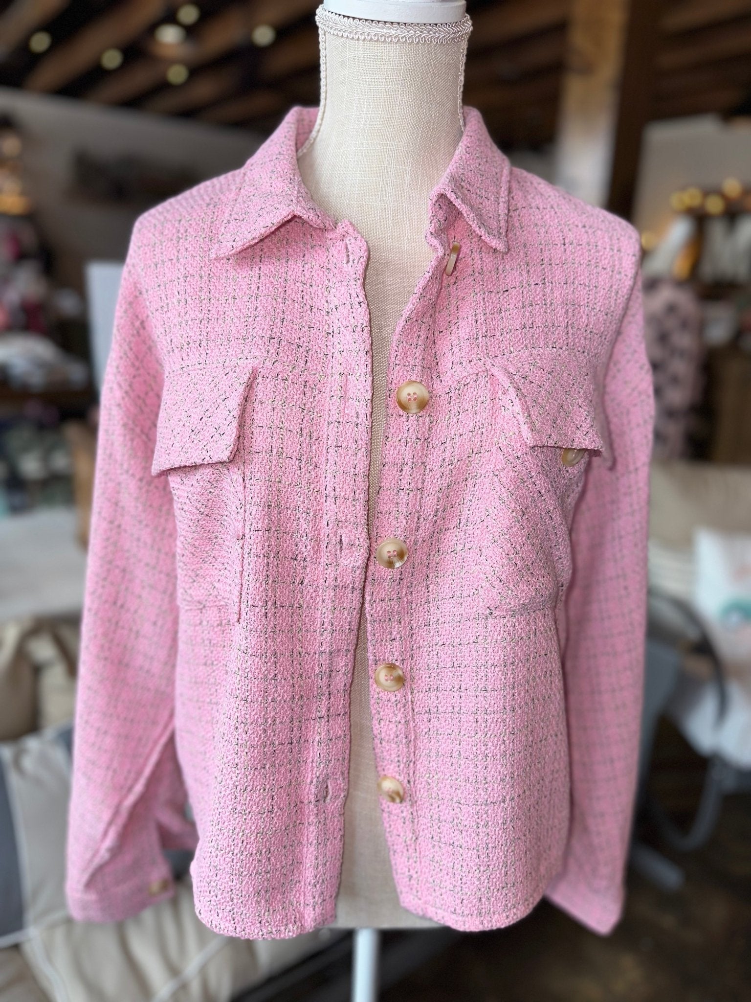 Pink Plaid Button Up Shacket - Mercantile213