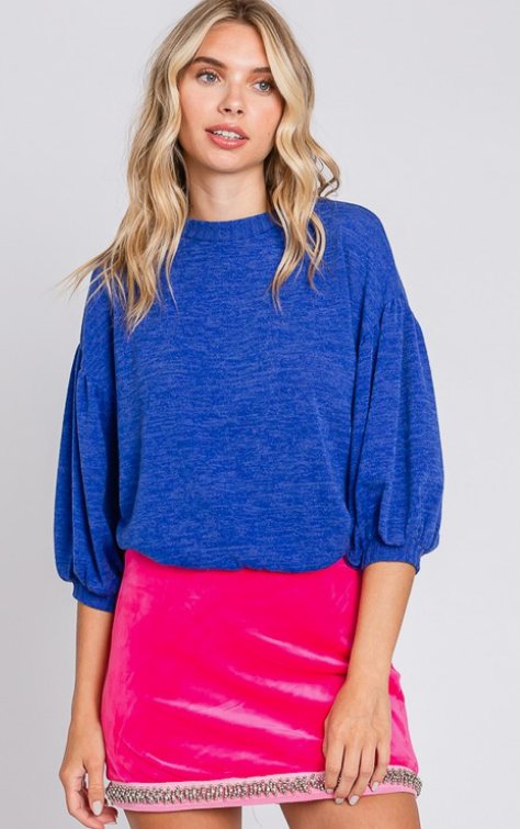 Puff Sleeve Top- Royal Blue - Mercantile213