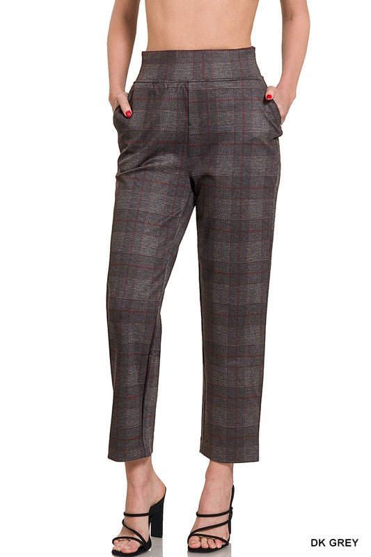 Pull On Dress Pants- Dk Grey Plaid - Mercantile213