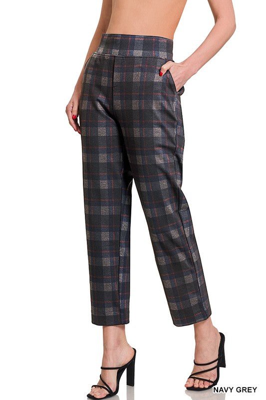 Pull On Dress Pants- Navy/Grey Plaid - Mercantile213