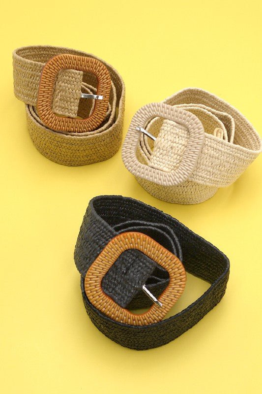 Rattan Buckle Woven Stretch Belt - Mercantile213