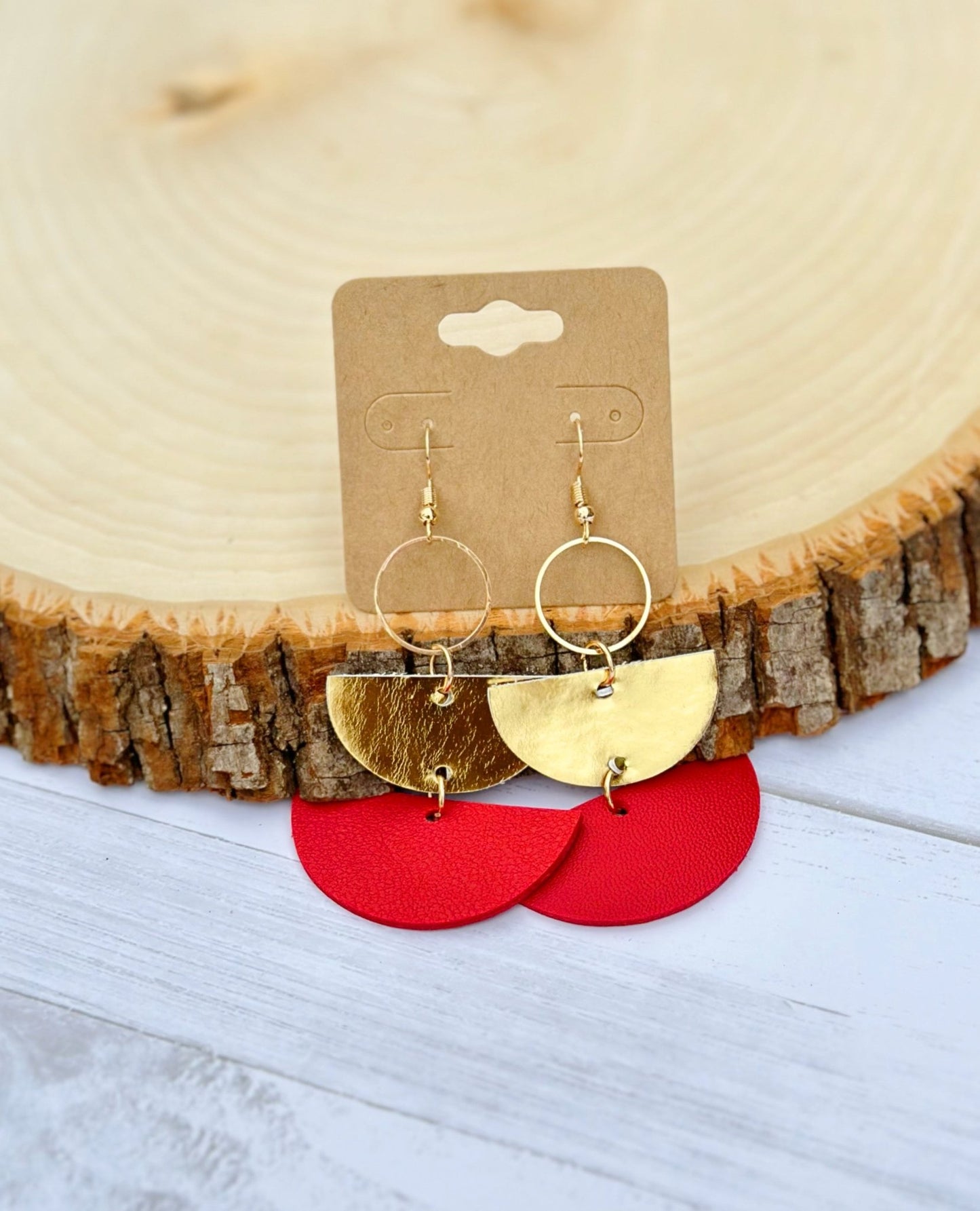 Red Leather Earrings - Mercantile213