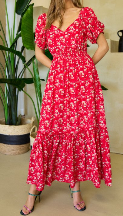 Red Puff Sleeve Maxi - Mercantile213