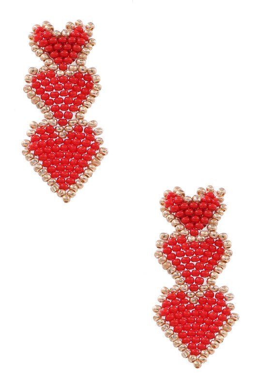 Red Stacked Heart Earrings - Mercantile213