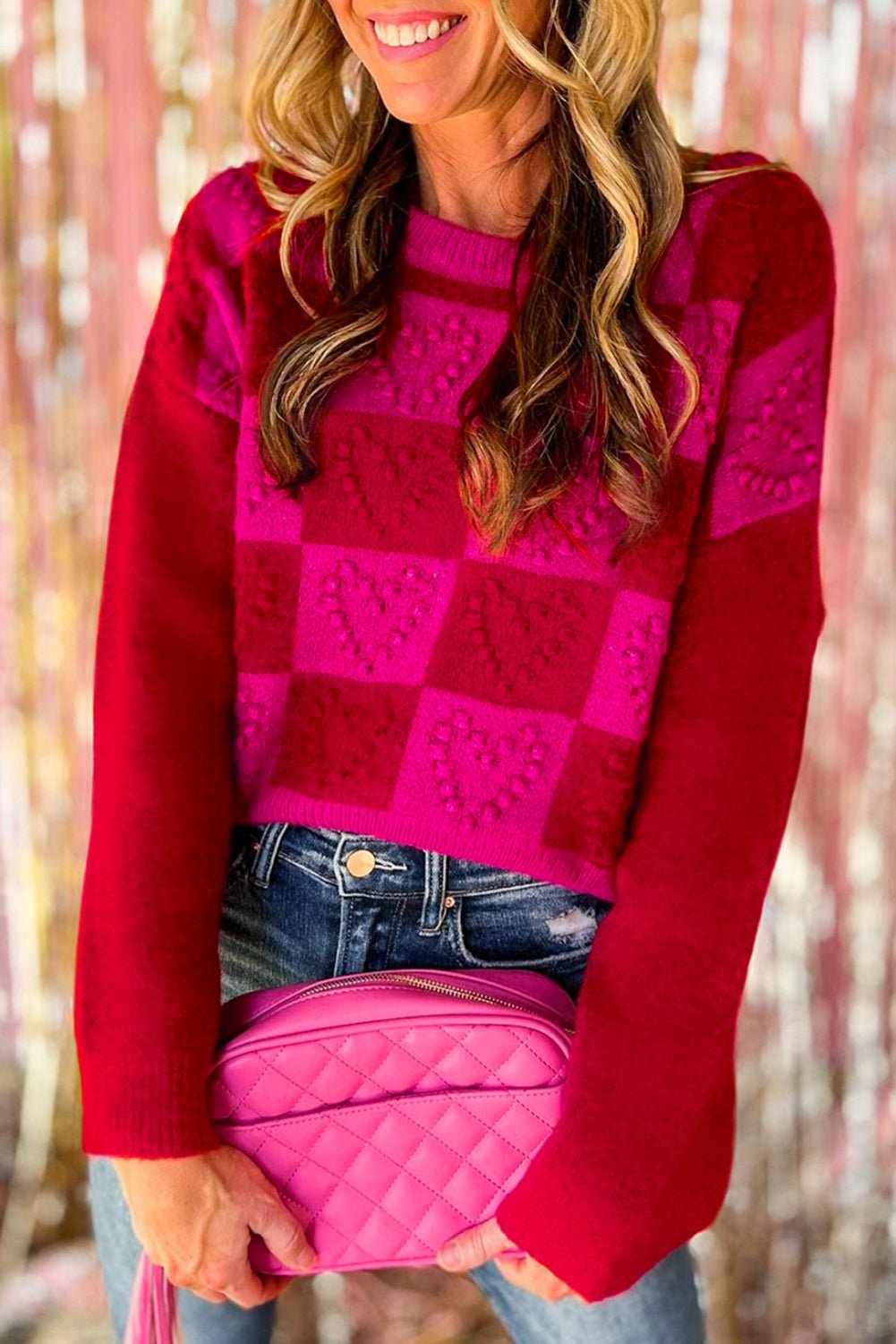 Red/Pink Checkered Sweater - Mercantile213