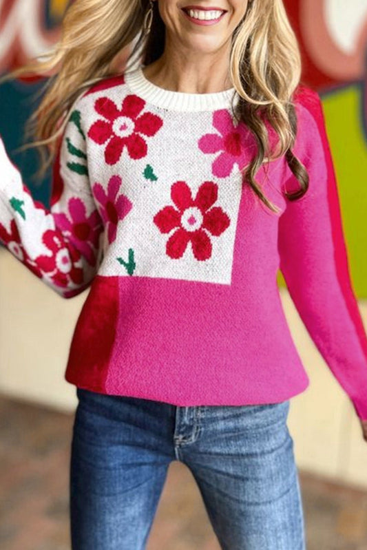 Red/Pink Flower Sweater - Mercantile213