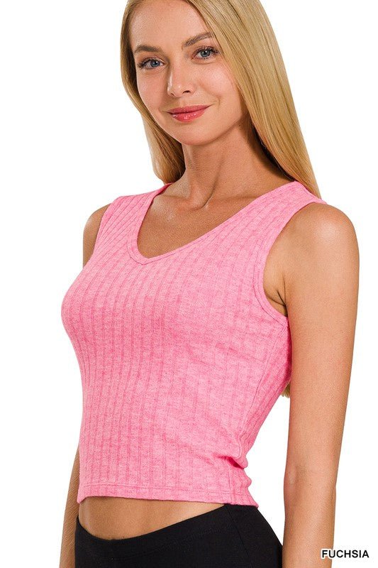 Ribbed Crop Sleeveless Top-Fuchsia - Mercantile213