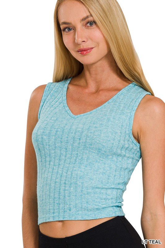 Ribbed Crop Sleeveless Top- Lt Teal - Mercantile213