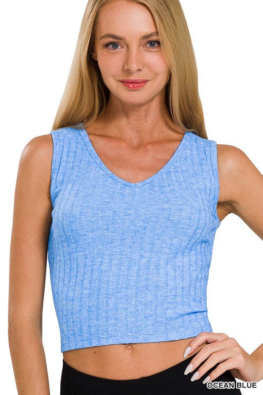 Ribbed Crop Sleeveless Top-Ocean Blue - Mercantile213