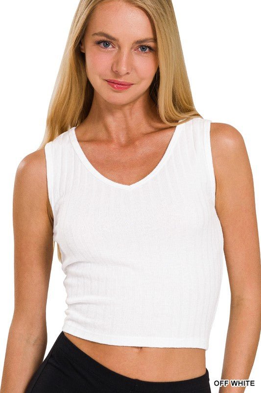 Ribbed Crop Sleeveless Top-Off White - Mercantile213
