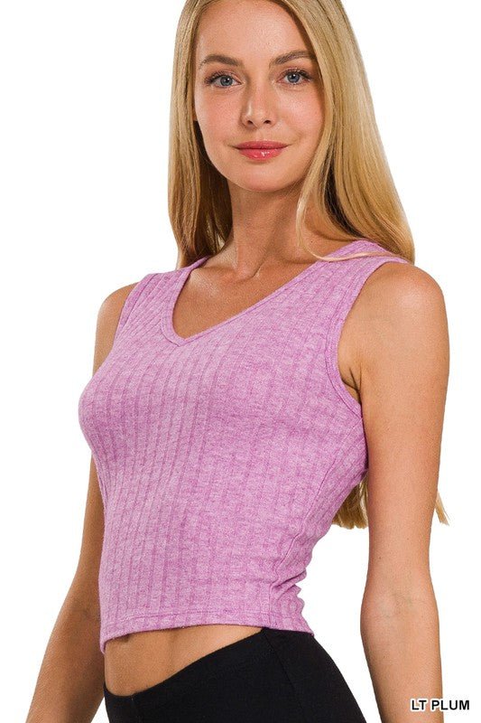 Ribbed Crop Sleeveless Top-Plum - Mercantile213