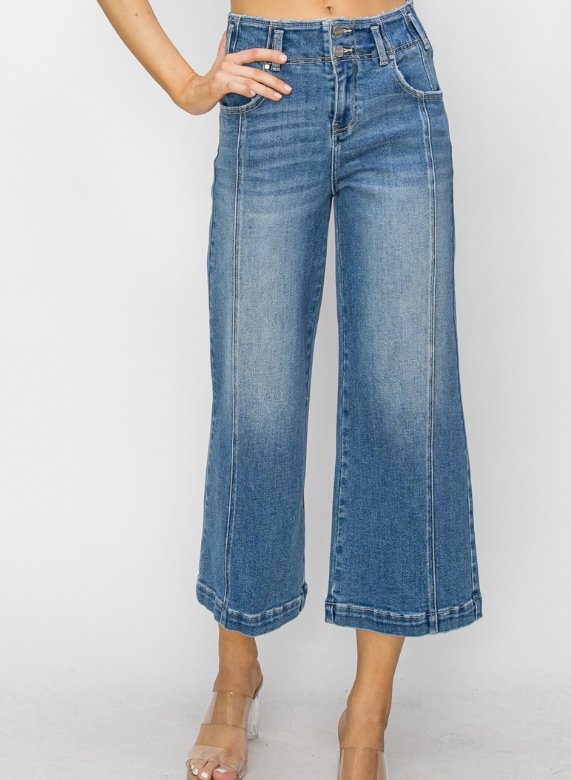 Risen Front Seam Crop Wide Jeans RDP5653 - Mercantile213