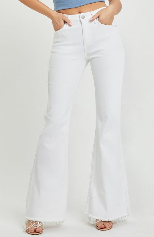 Risen Mid Rise Flare White Jeans RDP5361 - Mercantile213