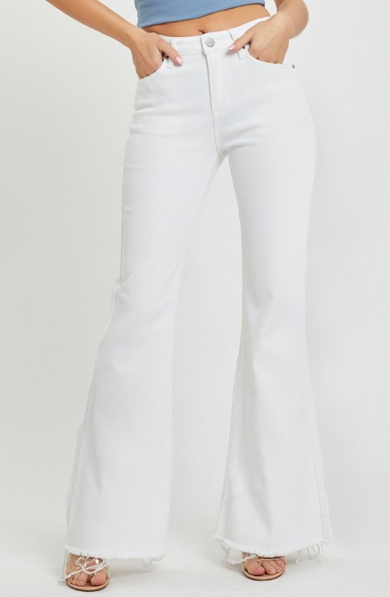 Risen Mid Rise Flare White Jeans RDP5361 - Mercantile213