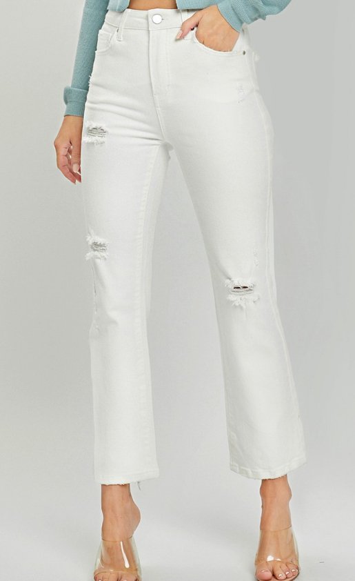 Risen Tummy Control Distressed White Jeans RDP1268 - Mercantile213