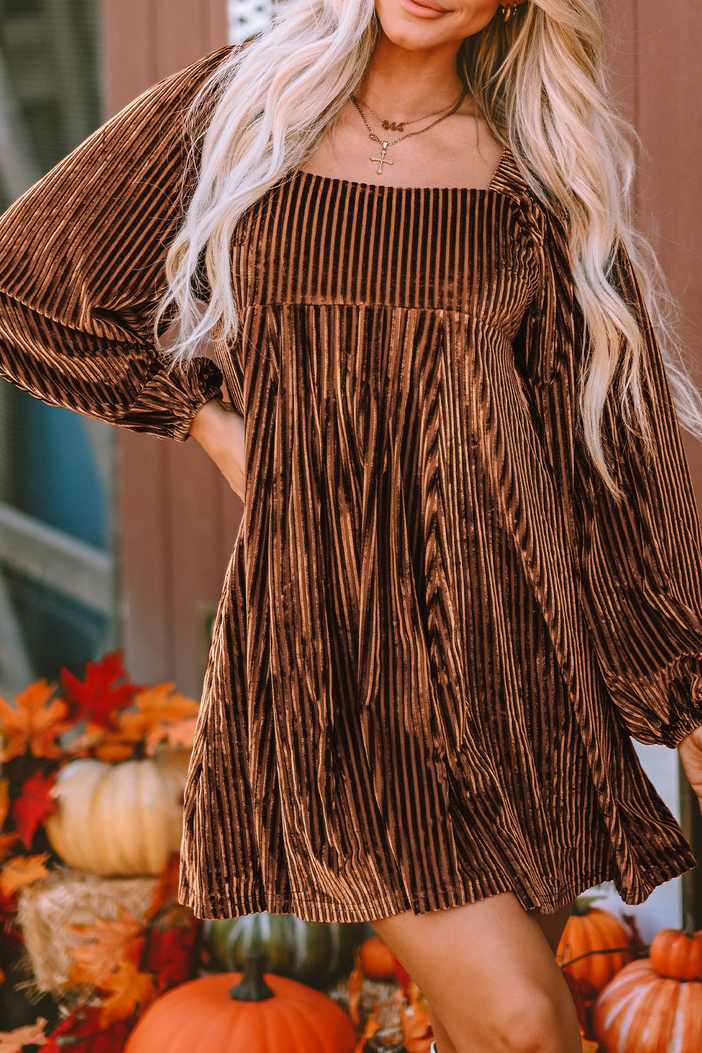 Velvet Babydoll Dress- Brown - Mercantile213