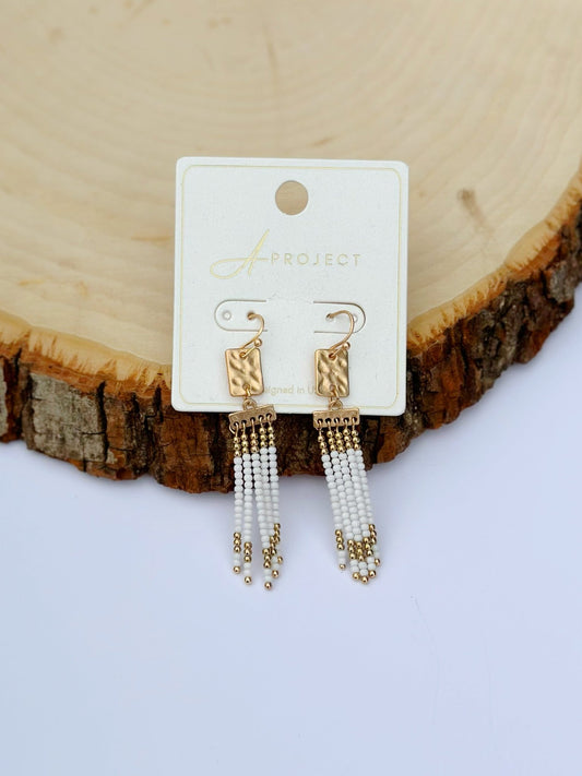 White Fringe Bead Earrings - Mercantile213