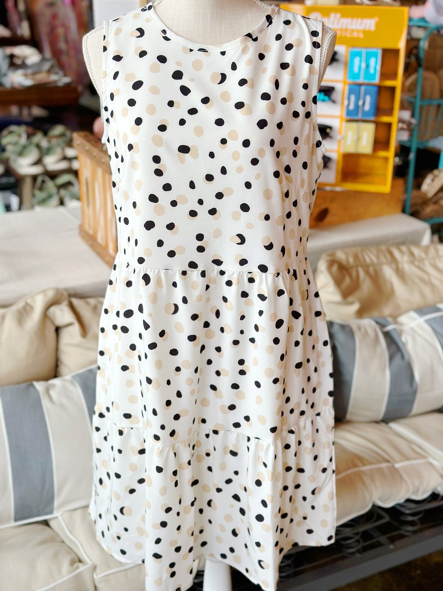 White Polka Dot Sleeveless Dress - Mercantile213