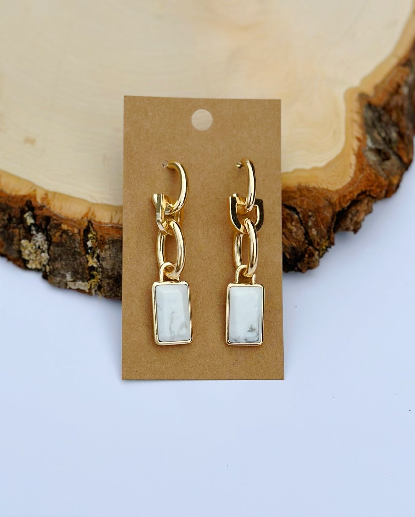 White/Gold Dangle Earrings - Mercantile213