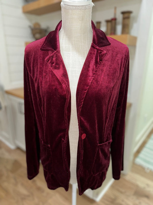 Wine Velvet Blazer- 2X - Mercantile213