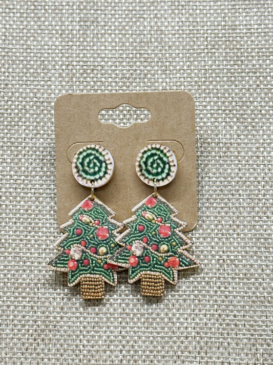 Wooden Christmas Tree Earrings - Mercantile213